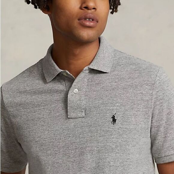 Polo Ralph Lauren Iconic Mesh Polo Shirt Grey Slim fit LG NWT‎ IN PACKAGING - Picture 5 of 8
